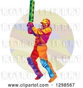 Vector Clip Art of Retro Colorful Low Poly Cricket Batsman over a Circle by Patrimonio