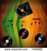 Vector Clip Art of Retro Colorful Stripes Background with Music Notes and Vinyl Records by Elaineitalia