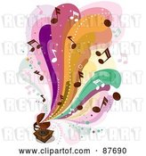 Vector Clip Art of Retro Colorful Waves and Music Notes Flowing out of a Gramophone by BNP Design Studio
