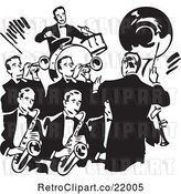 Vector Clip Art of Retro Conductor Leading a Band of Men by BestVector