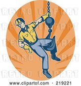 Vector Clip Art of Retro Construction Worker Logo and Hook by Patrimonio