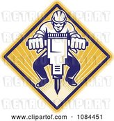 Vector Clip Art of Retro Construction Worker Operating a Jackhammer by Patrimonio