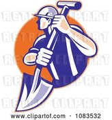 Vector Clip Art of Retro Construction Worker with a Shovel by Patrimonio