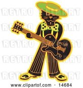 Vector Clip Art of Retro Cool Black Cat Playing a Guitar Clipart Illustration by Andy Nortnik