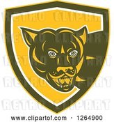 Vector Clip Art of Retro Cougar in a Yellow Brown and White Shield by Patrimonio