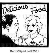 Vector Clip Art of Retro Couple and Delicious Food Service Sign by BestVector