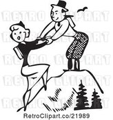 Vector Clip Art of Retro Couple Hiking to the Top of a Mountain by BestVector
