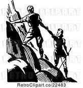 Vector Clip Art of Retro Couple Hiking up a Mountain by BestVector