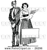 Vector Clip Art of Retro Couple Holding a Bill with Copyspace by Prawny Vintage