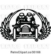 Vector Clip Art of Retro Couple in a Winged Car by Prawny Vintage