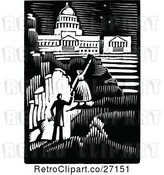Vector Clip Art of Retro Couple Iwth Aspirations and a Capitol Building by Prawny Vintage