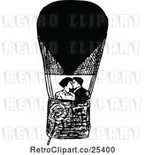 Vector Clip Art of Retro Couple Kissing in a Hot Air Balloon by Prawny Vintage