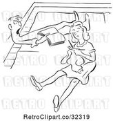 Vector Clip Art of Retro Couple Reading and Knitting on Their Floor by Picsburg