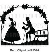 Vector Clip Art of Retro Couple Talking by a Bench by Prawny Vintage