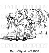 Vector Clip Art of Retro Couple Tending to an Injured Horse by Prawny Vintage