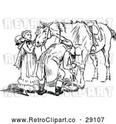 Vector Clip Art of Retro Couple Tending to an Injured Horse by Prawny Vintage