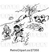 Vector Clip Art of Retro Cow Chasing KChildren Away from a Picnic by Prawny Vintage