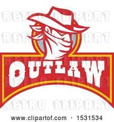 Vector Clip Art of Retro Cowboy Bandit Wearing a Bandana over His Face Above an Outlaw Banner by Patrimonio