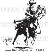 Vector Clip Art of Retro Cowboy Looking Back on a Running Horse by BestVector