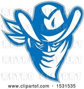 Vector Clip Art of Retro Cowboy Outlaw in a Blue and White Bandana, with a Gray Outline by Patrimonio
