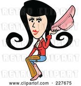 Vector Clip Art of Retro Cowgirl Lady Sitting and Holding Her Hat by Andy Nortnik