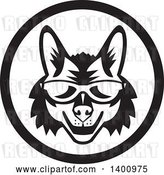 Vector Clip Art of Retro Coyote Face Wearing Sunglasses in a Circle by Patrimonio