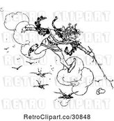 Vector Clip Art of Retro Crazy King Running on Clouds by Prawny Vintage