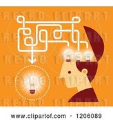 Vector Clip Art of Retro Creative Guy with Lightbulbs in His Head, over Orange by Qiun