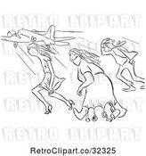Vector Clip Art of Retro Creative Lady and Two Others in Strong Wind at the Airport by Picsburg