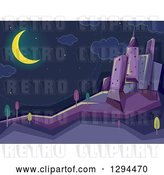 Vector Clip Art of Retro Crescent Moon Shining over a Dark City at Night by BNP Design Studio