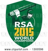 Vector Clip Art of Retro Cricket Player Batsman in a Green Shield with RSA 2015 World Champions Text by Patrimonio