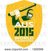 Vector Clip Art of Retro Cricket Player Batsman in a Yellow Shield with AUS 2015 World Champions Text by Patrimonio