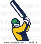 Vector Clip Art of Retro Cricket Player Batsman Swinging by Patrimonio