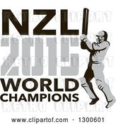Vector Clip Art of Retro Cricket Player Batsman with NZL 2015 World Champions Text by Patrimonio