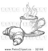 Vector Clip Art of Retro Croissant and Cup of Tea by AtStockIllustration