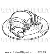 Vector Clip Art of Retro Croissant on a Plate by AtStockIllustration