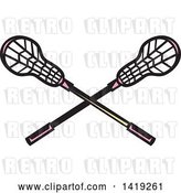 Vector Clip Art of Retro Crossed Lacrosse Sticks with Pink Handles by Patrimonio