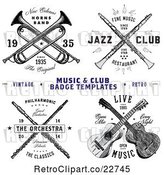 Vector Clip Art of Retro Crossed Musical Instrument Designs with Sample Text by BestVector