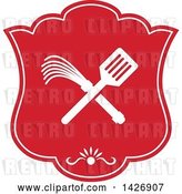 Vector Clip Art of Retro Crossed Spatula and Flogger Whip in a White and Red Shield by Patrimonio