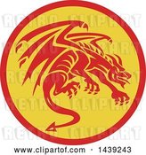 Vector Clip Art of Retro Crouching Red Gargoyle Dragon in a Circle by Patrimonio