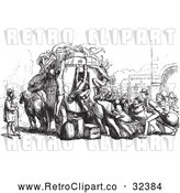 Vector Clip Art of Retro Crowd Attacking an Omnibus in Black and White by Picsburg