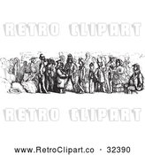 Vector Clip Art of Retro Crowd on a Rhine Boat in Black and White by Picsburg