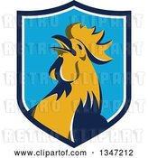 Vector Clip Art of Retro Crowing Rooster in a Blue and White Shield by Patrimonio