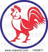 Vector Clip Art of Retro Crowing Rooster in a Blue White and Red Circle by Patrimonio