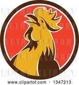 Vector Clip Art of Retro Crowing Rooster in a Brown White and Red Circle by Patrimonio