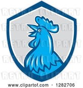 Vector Clip Art of Retro Crowing Rooster in a Gray Blue and White Shield by Patrimonio