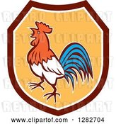 Vector Clip Art of Retro Crowing Rooster in a Maroon White and Yellow Shield by Patrimonio