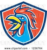 Vector Clip Art of Retro Crowing Rooster in a Red and Blue Shield by Patrimonio