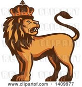 Vector Clip Art of Retro Crowned King Lion by Patrimonio