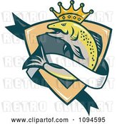 Vector Clip Art of Retro Crowned King Salmon Shield and Banner by Patrimonio